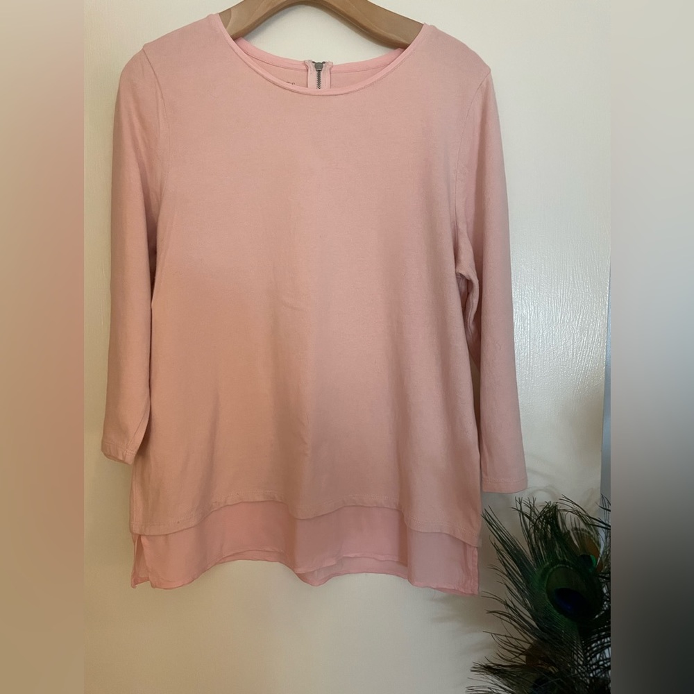 Talbots tiered Jersey long sleeve  pink cotton tunic   top,